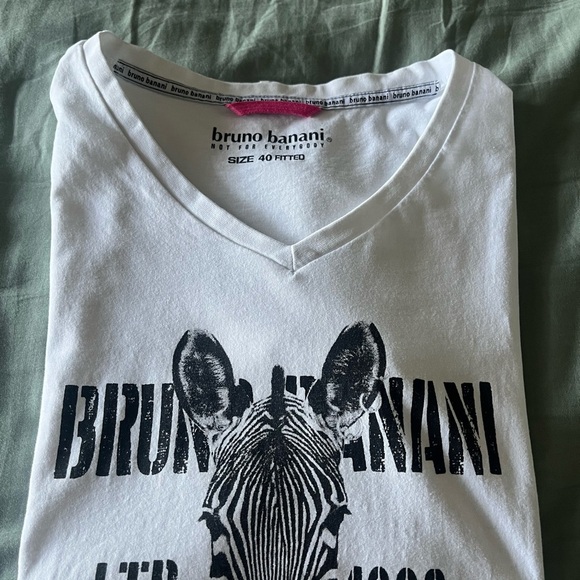 Bruno Banani White V-Neck T-Shirt with Zebra Print - Picture 1 of 3